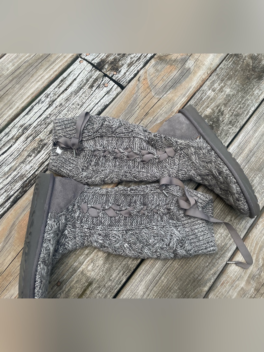 UGG Gray Knit Ribbon-Accent Women's Slippers